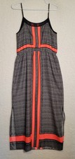 Vince Camuto Maxi Dress Womens Medium Orange Black Sleeveless Elastic Waist 0589