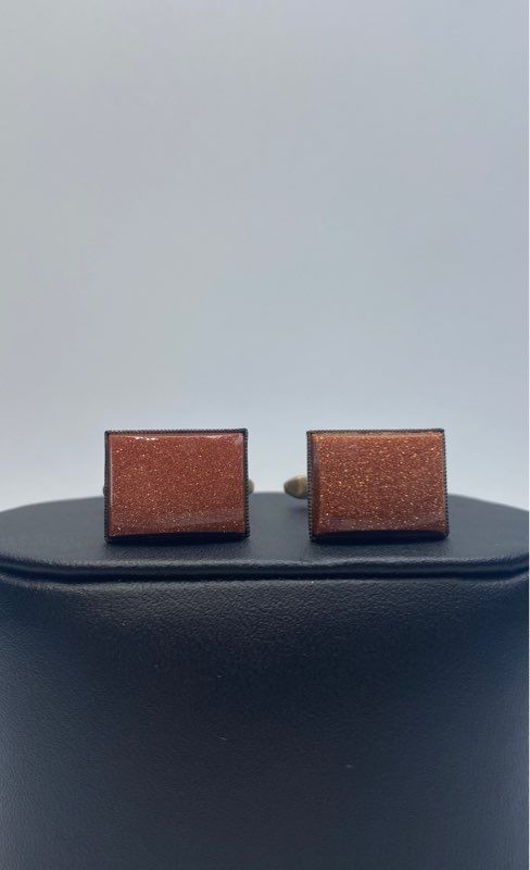 Sterling Silver Goldstone Rectangular Cufflink 11… - image 1