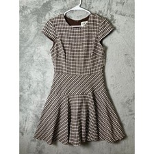 Eliza J Plaid Tweed Fit Flare Dress Brown Cream Textured Preppy Old Money Chic 8