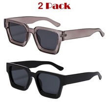 2 Pack Retro Square Frame Sunglasses for Women Men Fashion Chunky Rectangle