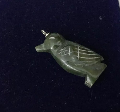 Vtg Sterling Silver 925 Jade Jadeite Carved Penguin Bird Animal Pendant Charm Q - Picture 7 of 12