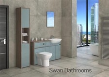 DRIFTWOOD / METALLIC BLUE GLOSS BATHROOM FITTED FURNITURE WITH TALL UNIT 1750MM