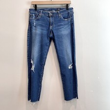 Adriano Goldschmied Women's 28 Distressed Cigarette Stilt Crop Jeans Med Wash