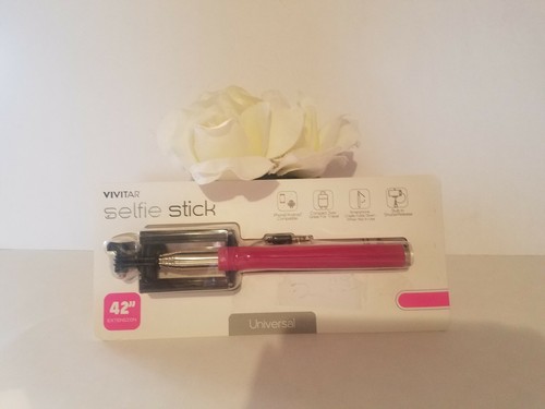 NEW Vivitar Selfie Stick Built-in Shutter Release 42 in Universal PINK New - Picture 9 of 9