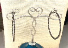 Fashion Earrings Gunmetal Flat Rope Twist Locking Pierced Hoop Lot 95H