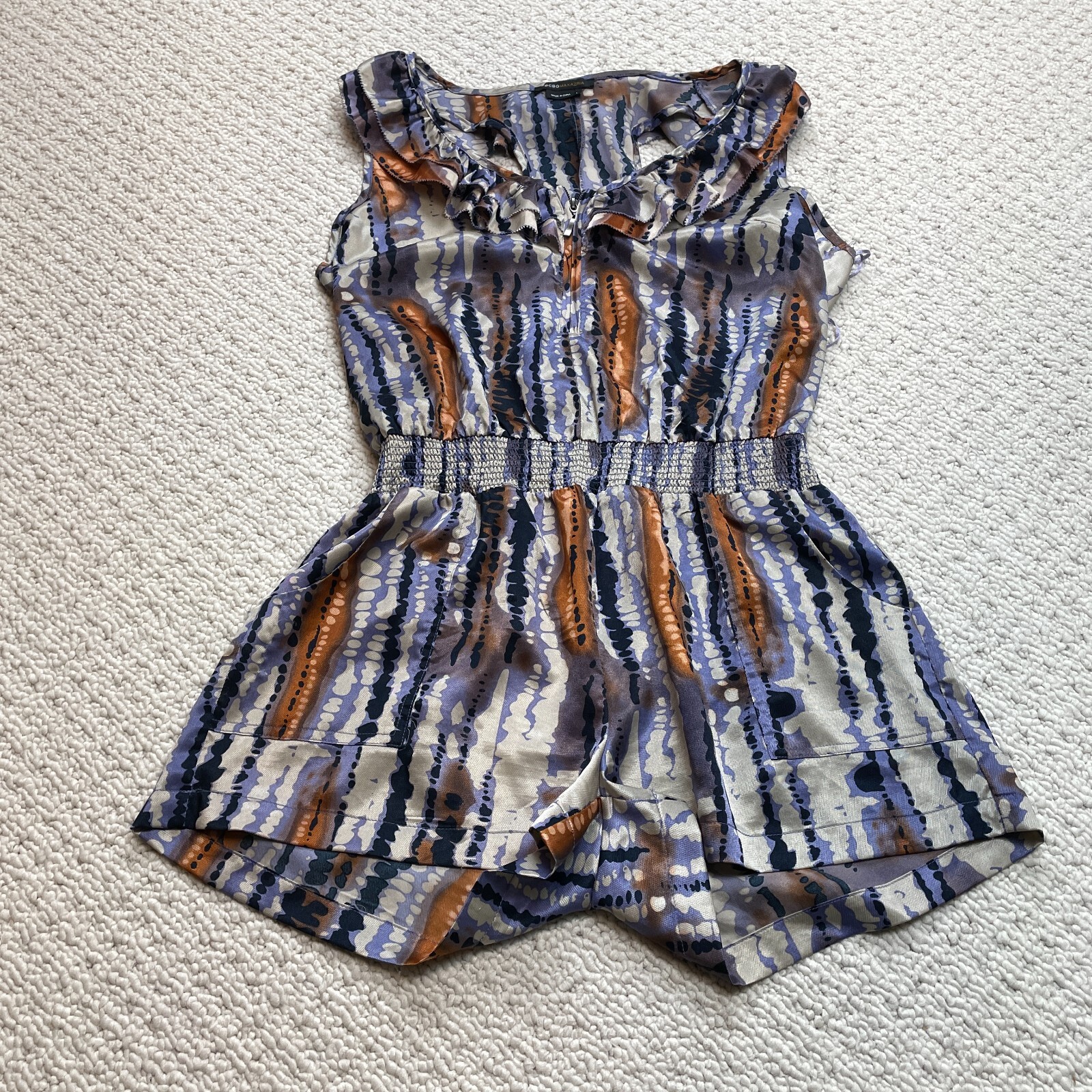 BCBGMAXAZRIA Romper Womens Large Blue Orange Striped Zip Shorts Tank Elastic-image