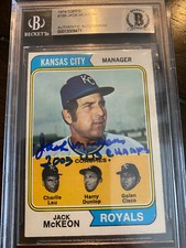 JACK McKEON SIGNED TOPPS BASEBALL 1974 #166 AUTO KC Royals Beckett Inscribed!