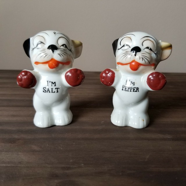 Vintage Bonzo Dog Salt & Pepper Shakers I'm Salt I'm Pepper Japan 1930