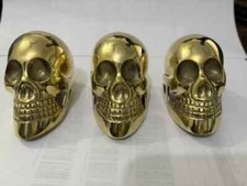 Vintage Full Brass Skull Handle Walking Stick Cane Head Lot of 3 Pieces