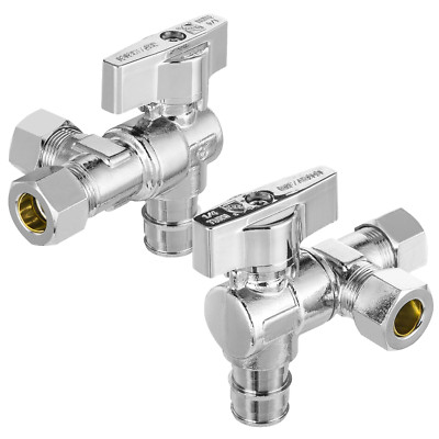 EFIELD Pex-A Expansion 1/2'' Inlet x 3/8'' x 3/8 COMP Dual Outlet Angle Stop Valve