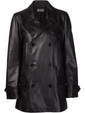 Saint Laurent (hedi Slimane) Black Leather Blazer Caban Jacket Coat Size Fr 34