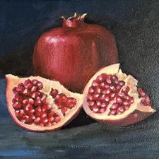 Pomegranate – 6x6 Original Oil Still Life Painting, Realistic Art for Home Decor