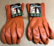 Showa Atlas 620-10 Waterproof Orange Work Gloves Adult L, PVC/Cotton, 2 Sets ~