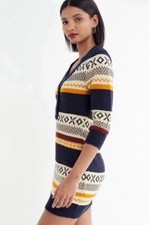 Urban Outfitters Fair Isle Sweater Dress XS Navy Cream Nordic Bodycon Academia