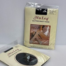 VINTAGE NuLeg sz OS Panty Hose 2 pairs Glitter Nylon Black 1/3