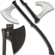 HONSHU Karito Battle Axe with Leather Sheath, Stainless Steel Blade, Length 27"