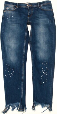 Zara Basic Denim Z1975 Womens Dark Wash Raw Hem Skinny Jeans Size 6 30x27
