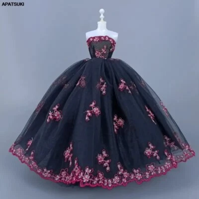 Schwarz Rot Blume Handmade Hochzeitskleid für Barbie Puppe Kleidung Outfit Kleid