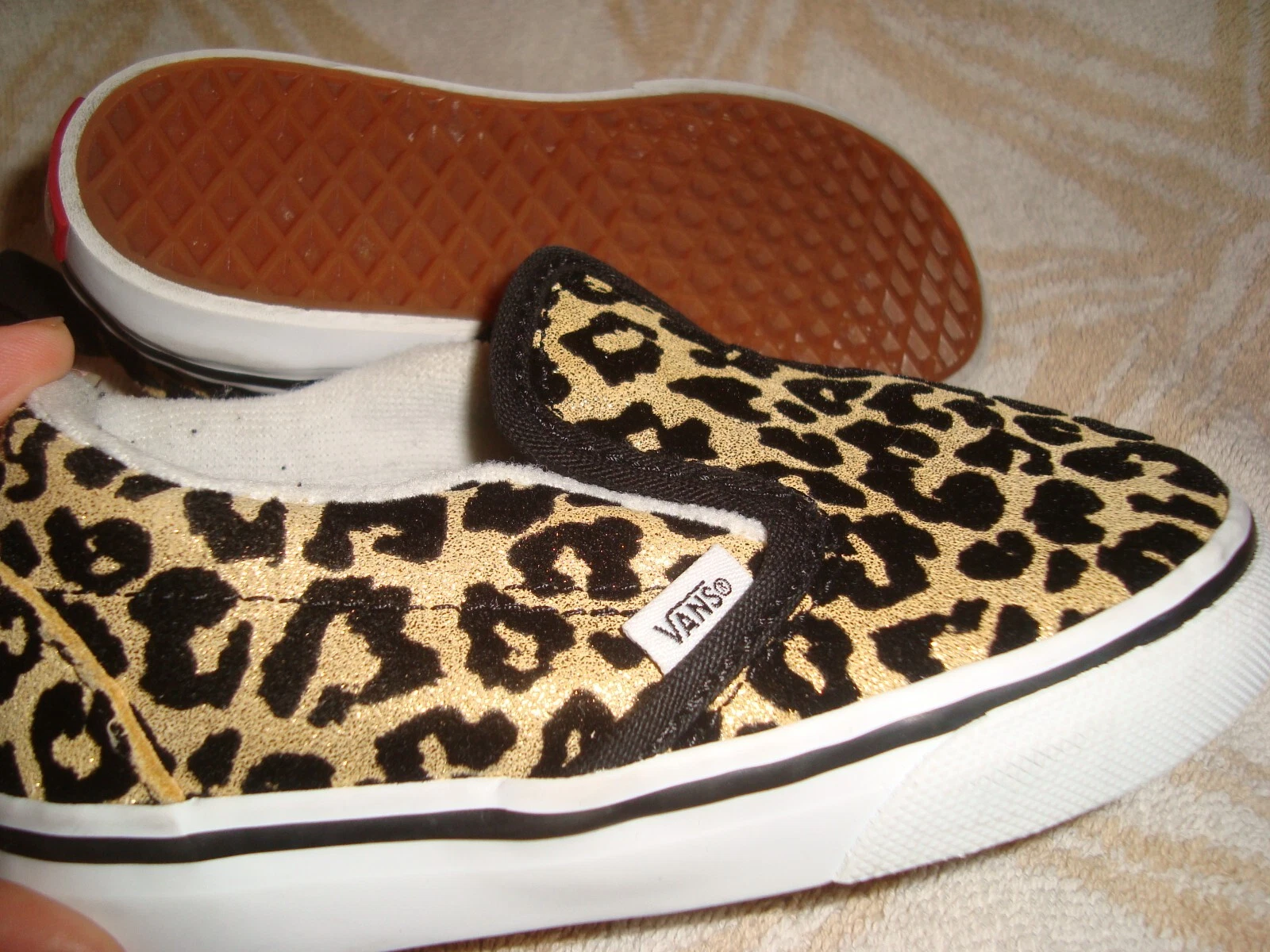 Vans slip on leopardato bambino taglia 7 stampa animalier skateboard velluto oro