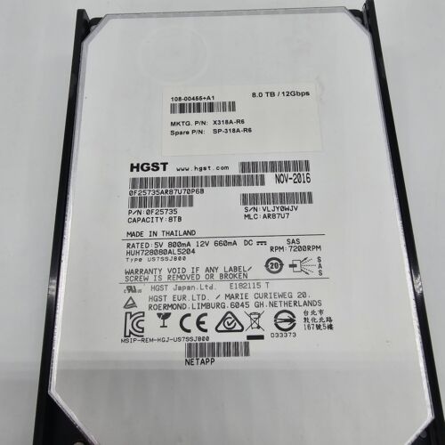 NETAPP X318A-R6 8TB 7.2K 12G SAS III 3.5" HDD 108-00455 SP-318A-R6 Hard Drive - Picture 3 of 7