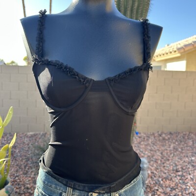 Dollskill X Edikted Black Mercy Sheer Bra Cami Top Size Medium