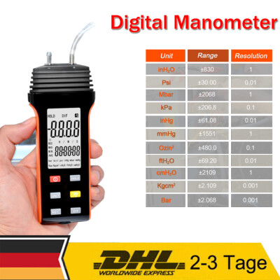 Digital Manometer Differenzdruck Messgerät Luftdruckmesser HVAC Luftdruckprüfer