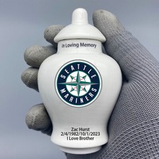 Ceramic Mini Urn for Seattle Mariners Baseball Theme, Custom Text