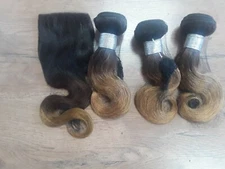3TONES OMBRE BRAZILIAN VIRGIN HUMAN HAIR BODY WAVE 1B/4/30# 12+12+12&12 CLOSURE 