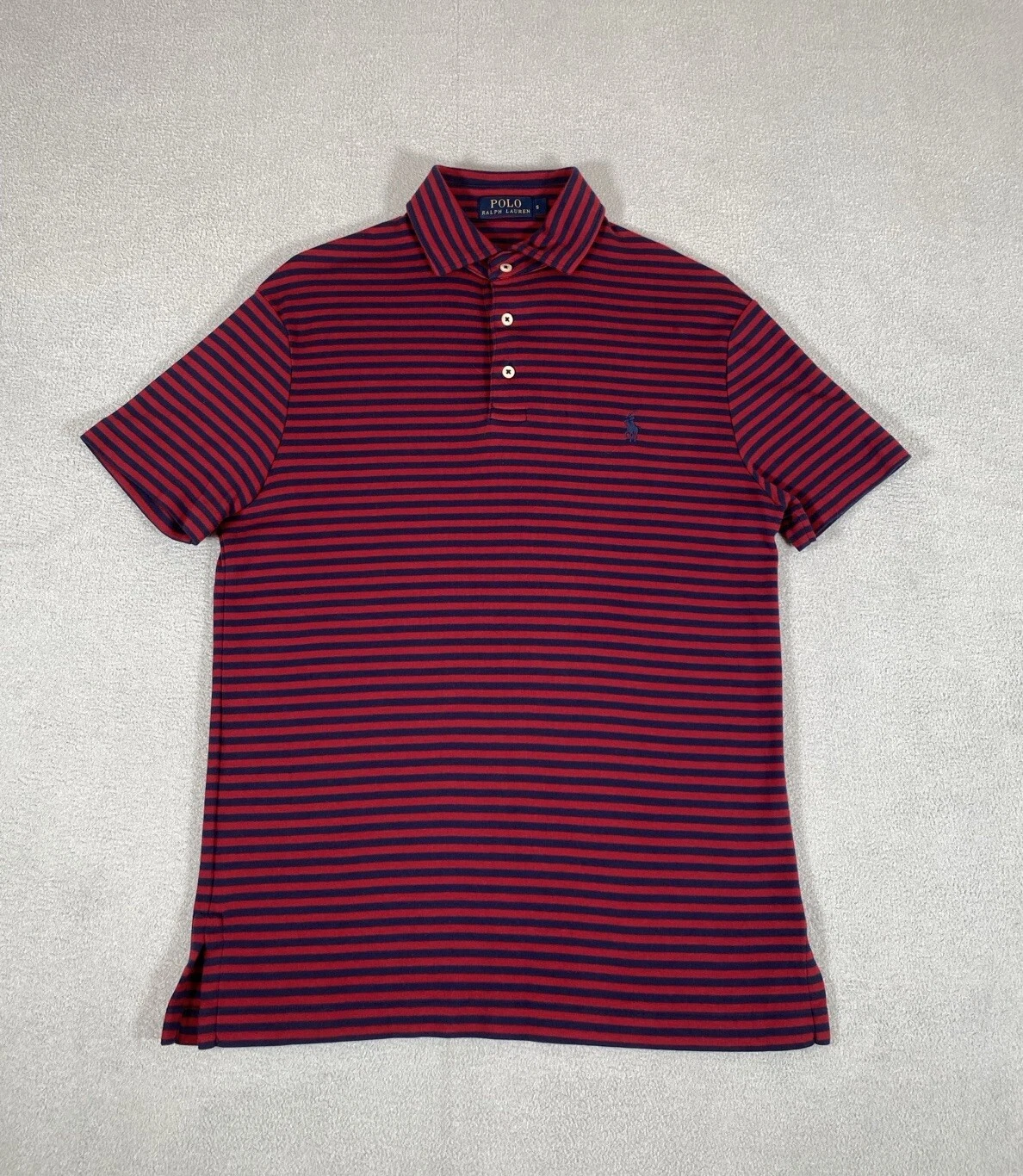 Ralph Lauren Polo Shirt Men’s Navy Blue Red Stripe Small S Short Sleeve