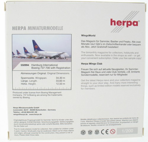 Herpa Wings 550994 - Boeing 737-700 Hamburg International D-AHIA 1:200 Flugzeug - 第 2/9 張圖片