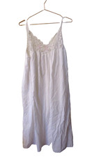 VTG Eve Stillman L White Cotton Night Gown Lace Embroidered Trim Cottage Core
