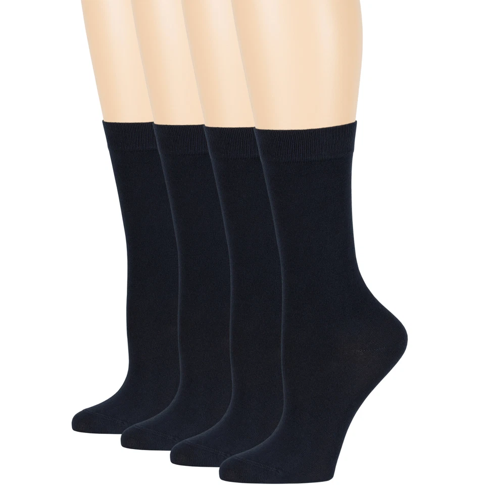 Womens Bamboo 4 Pack Solid Crew Socks L-M Black-Navy-Brown-Beige-Grey-White - Image 3 of 4