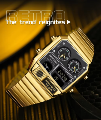 SANDA LED Electronic Square Men's watch Casual Multi-function | eBay