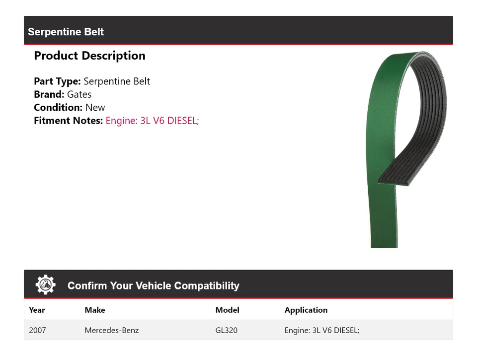 For 2007 Mercedes-Benz GL320 3L V6 DIESEL Serpentine Belt Gates - Image 2 of 4