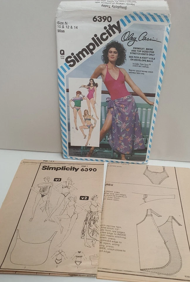 Simplicity Sewing Pattern 6390 c1984 Size 10-14 Uncut/Cut Oleg Cassini Swimsuits - Image 3 of 4