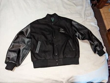 DUCK'S UNLIMITED BLACK LEATHER & WOOL BOMBER JACKET SIZE XL NEAR MINT!