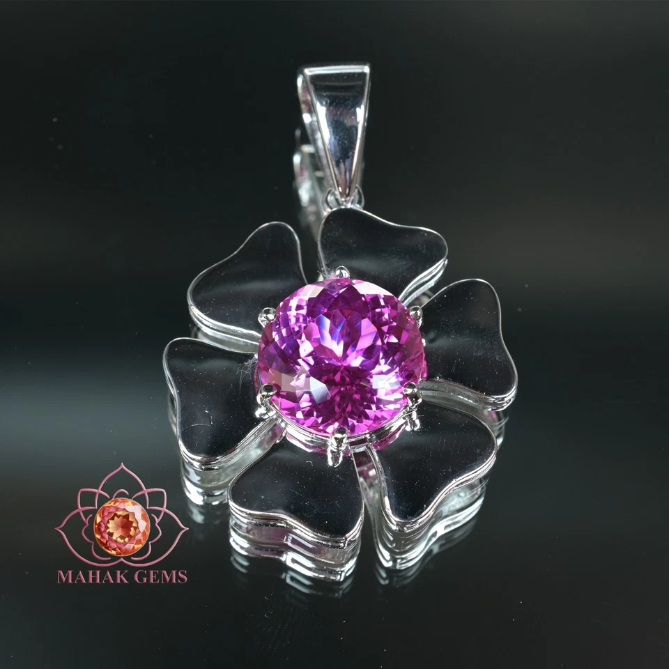 Colgante de zafiro rosa 83 quilates - Piedra preciosa natural certificada en plata maciza 925 Foto 4 de 4