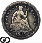 1848 Seated Liberty Half Dime, Choice XF, Tough Collector Type Coin