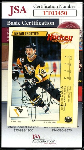 Bryan Trottier JSA Coa Autograph 1992 Panini Signed Hockey