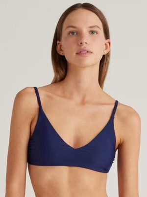 QUINCE Italian Bikini Set V-Neck Top/High Leg Hipster Bottom Navy Blue XS NWT