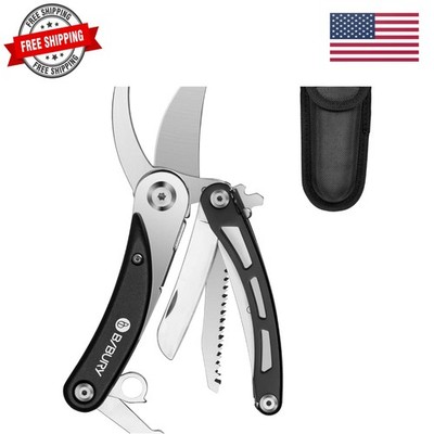 Gardening Hand Pruners, 5 in 1 Multitools Folding Scissors 420 Stainless Stee...