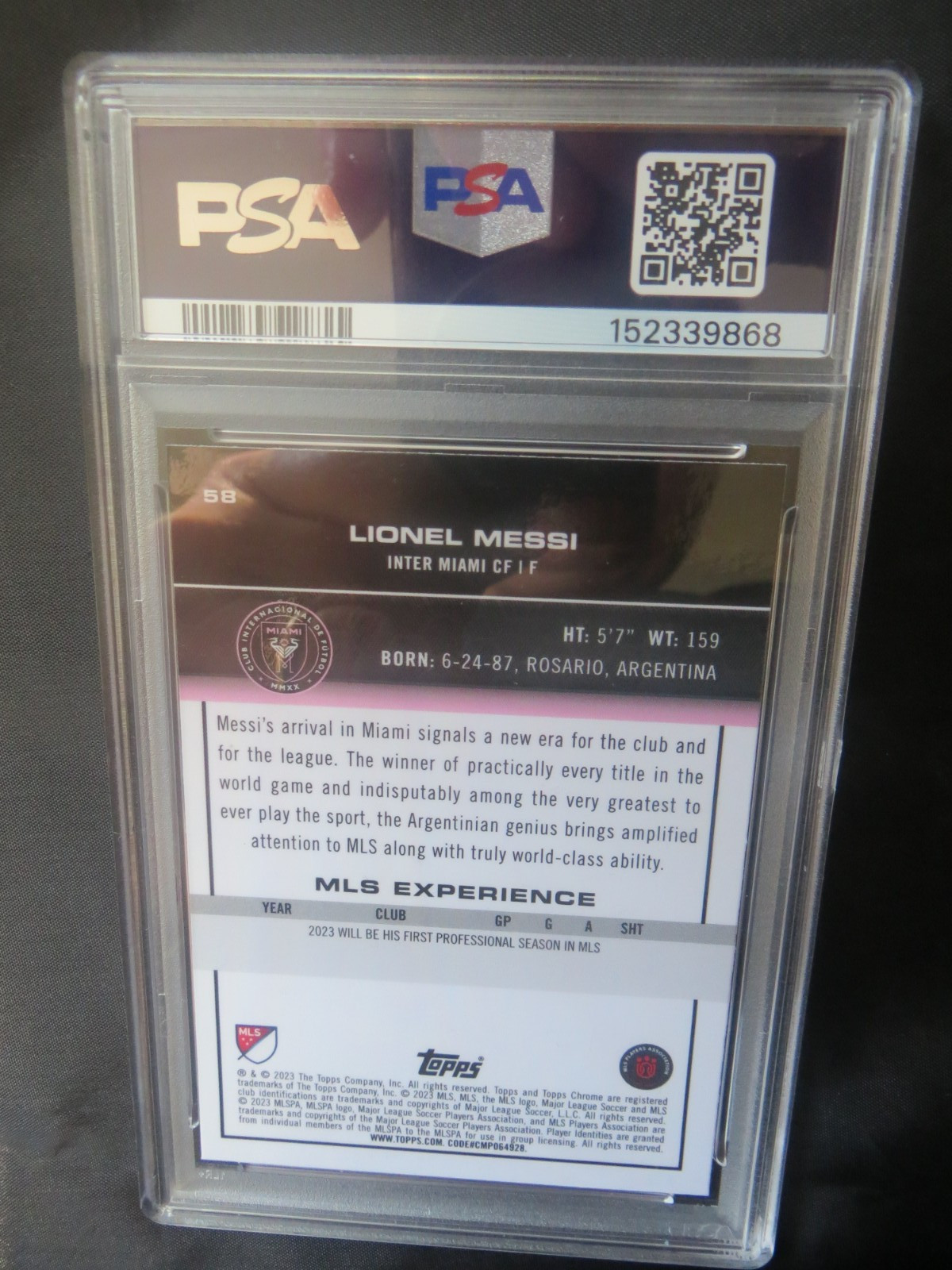 2023 TOPPS CHROME MLS #58 - LIONEL  MESSI - PINK  X-FRACTOR  - PSA  MINT  9 view 10