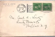POSTAL HISTORY COVER CORNER CARD JOHN A. LAUTZ OF BUFFALO NY FLAG CANCEL 1912