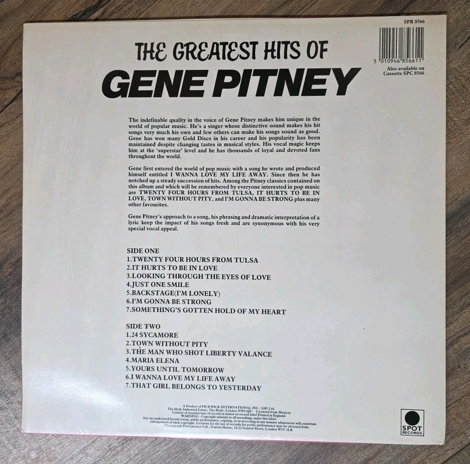 Gene Pitney - The Greatest Hits - *SEALED* Vinyl LP 1985 UK Import Spot Records Foto 2 de 4