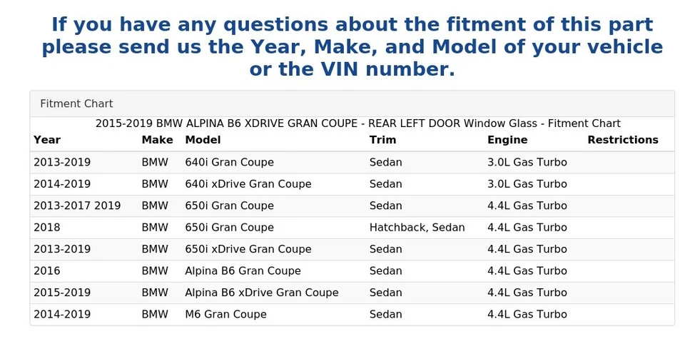 2015-2019 BMW ALPINA B6 XDRIVE GRAN COUPE - REAR LEFT DOOR Window Glass - Image 3 of 3