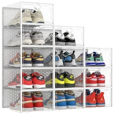 Pinkpum XXL Shoe Storage Boxes Size 14 Clear Plastic Stackable Sneaker Organizer