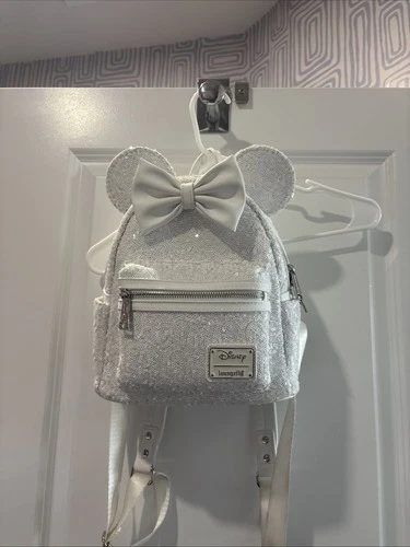 Disney LoungeFly Minnie Mouse Sequin Wedding Mini Backpack NEW
