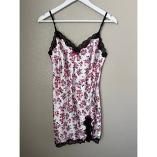 Victoria s Secret Floral Satin Lace Slip Chemise Nightgown Size Medium Dress