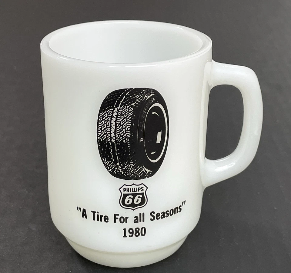 Taza de vidrio de leche vintage 1980 Anchor Hocking PHILLIPS 66 A neumático para todas las estaciones Foto 2 de 4