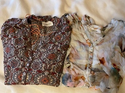 2x Hemd Bluse Cartoon, mehrfarbig, Blumen Ethno, Viskose DE40, EU42